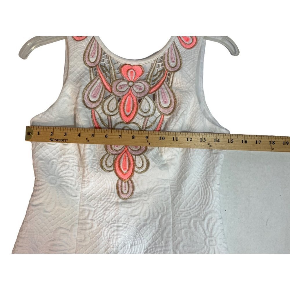Lilly Pulitzer Logan White Floral Pique Jacquard Shift Dress White with Coral, P - Picture 7 of 14